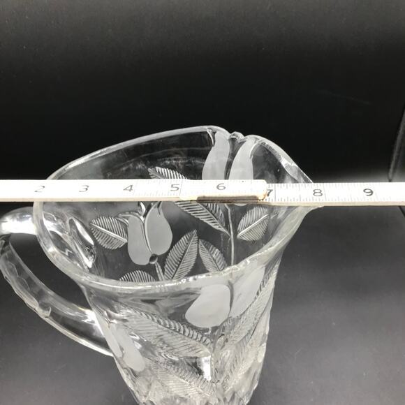 Vintage Fifth Avenue Crystal Frosted Etched Tulip Glass Pitcher Made in Poland - Picture 8 of 9